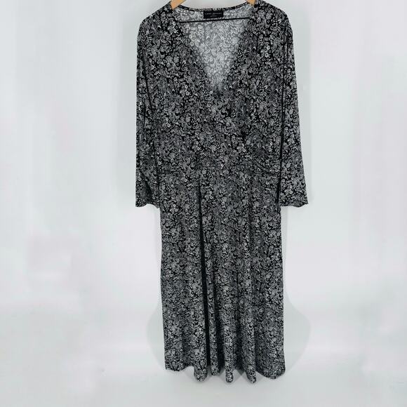 Lane Bryant Black White Floral Maxi Dress 22/24 Plus Wrap Style Long Sleeve - Picture 3 of 12